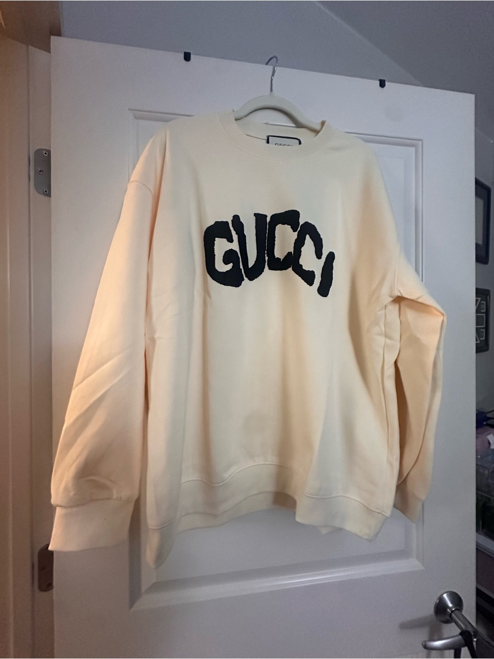 Source Unknown Cream Crewneck Sweatshirt with Black Logo